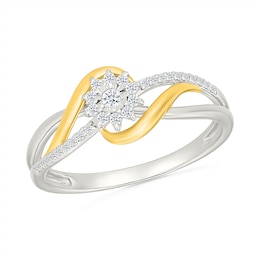 0.14 CT. T.W. Diamond Starburst Halo Swirl Promise Ring in Sterling Silver and 10K Gold Plate