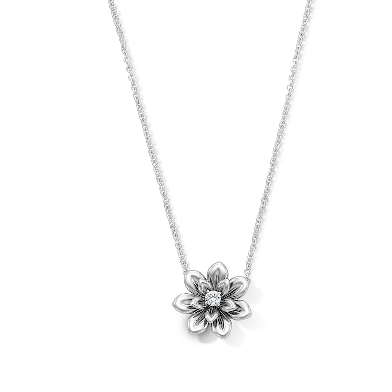 0.08 CT. T.W. Certified Lab-Grown Diamond Solitaire Flower Necklace in Sterling Silver (F/SI2) - 18"
