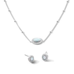 Lab-Created Opal and White Lab-Created Sapphire Necklace and Earrings Set in Sterling Silver