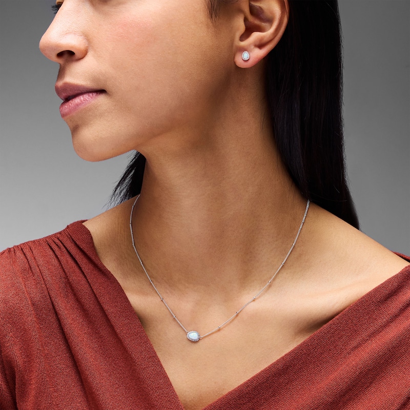 Lab-Created Opal and White Lab-Created Sapphire Necklace and Earrings Set in Sterling Silver