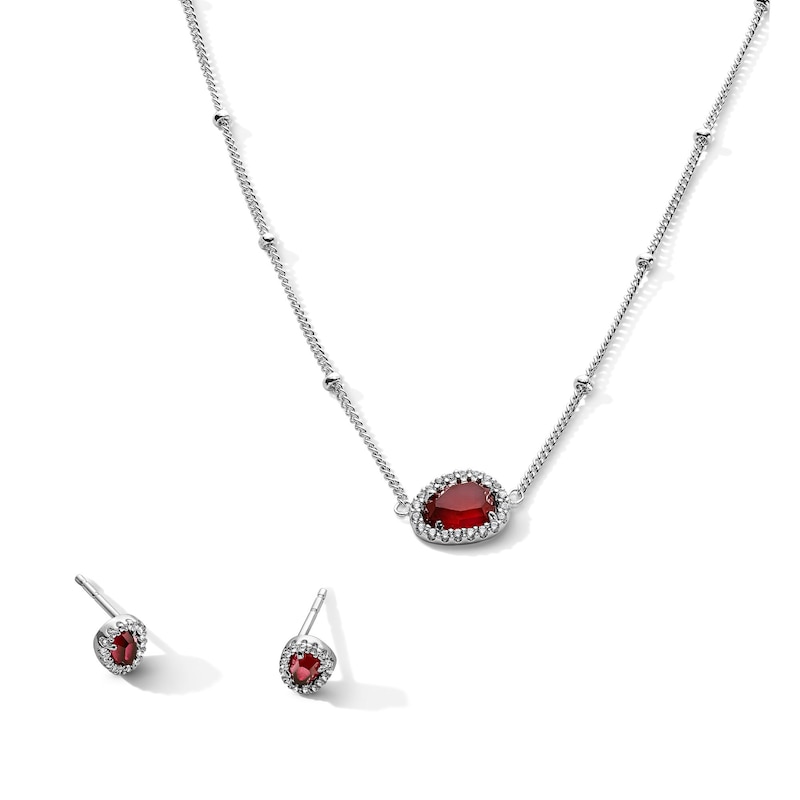 Main Image 1 of Lab-Created Ruby and White Lab-Created Sapphire Necklace and Earrings Set in Sterling Silver