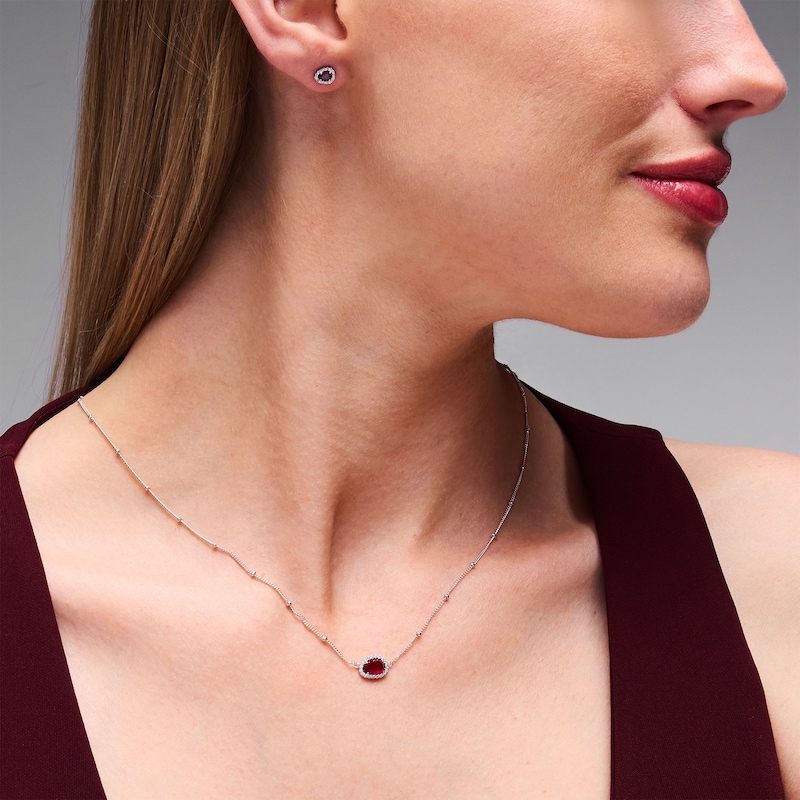 Lab-Created Ruby and White Lab-Created Sapphire Necklace and Earrings Set in Sterling Silver