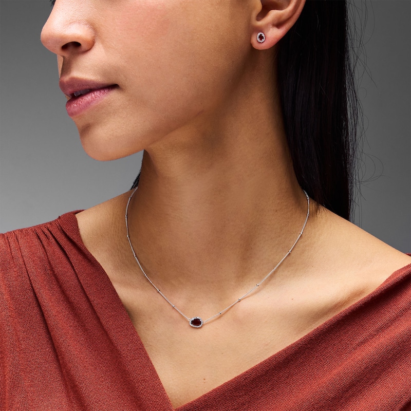 Garnet and White Lab-Created Sapphire Necklace and Earrings Set in Sterling Silver