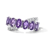 Thumbnail Image 1 of EFFY™ Collection Oval Amethyst and White Zircon Crossover Ring in Sterling Silver