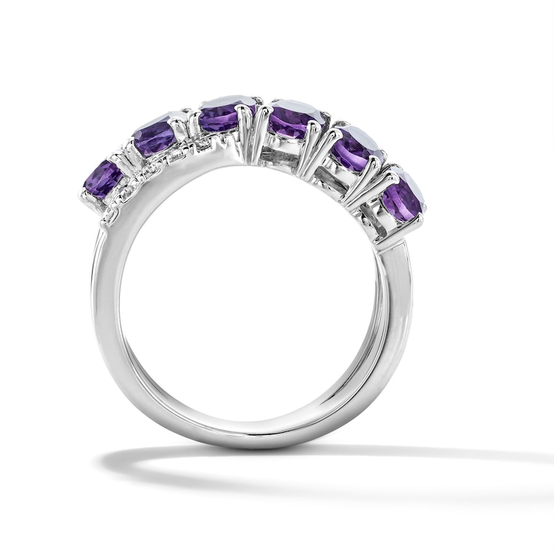 Main Image 2 of EFFY™ Collection Oval Amethyst and White Zircon Crossover Ring in Sterling Silver
