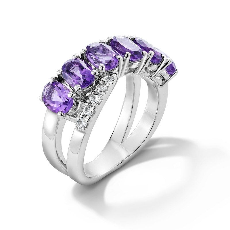 Main Image 4 of EFFY™ Collection Oval Amethyst and White Zircon Crossover Ring in Sterling Silver