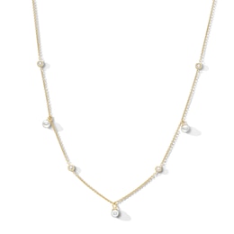 Cultured Pearl and 0.10 CT. T.W. Lab-Grown Diamond Station Necklace in Sterling Silver with 24K Gold Plate - 18"