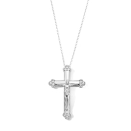 0.10 CT. T.W. Certified Lab-Grown Diamond Crucifix Necklace in Sterling Silver (F/SI2) - 18"