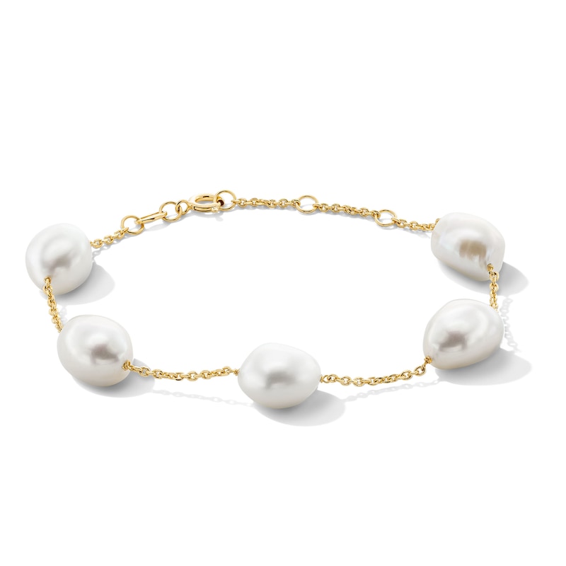 Main Image 1 of Baroque Cultured Pearl Station Bracelet in Sterling Silver with 24K Gold Plate - 7.5"