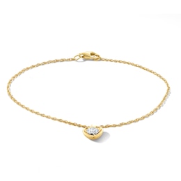 0.10 CT. T.W. Lab-Grown Diamond Solitaire Heart Charm Bracelet in Sterling Silver with 14K Gold Plate (I/I1) - 7.25"