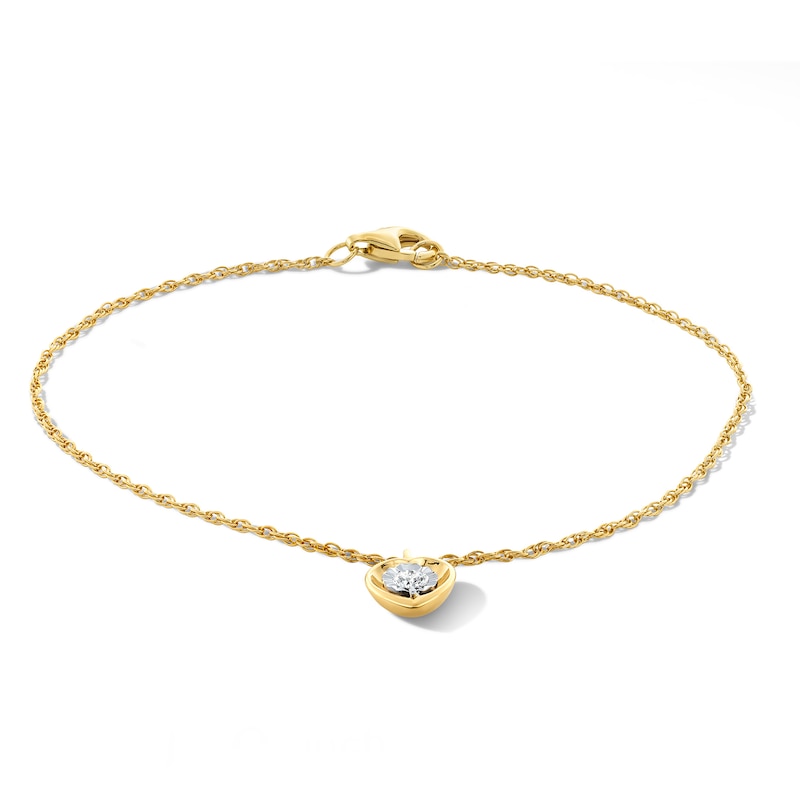 Main Image 1 of 0.10 CT. T.W. Lab-Grown Diamond Solitaire Heart Charm Bracelet in Sterling Silver with 14K Gold Plate (I/I1) - 7.25"