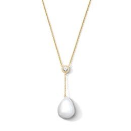 Baroque Cultured Pearl and White Lab-Created Sapphire Drop Necklace in Sterling Silver with 24K Gold Plate - 17"