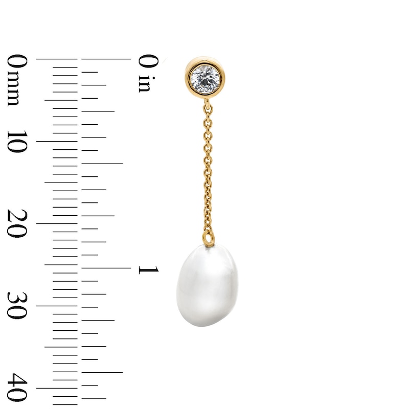 Baroque Cultured Pearl & White Lab-Created Sapphire Chain Drop Earrings in Sterling Silver with 24K Gold Plate