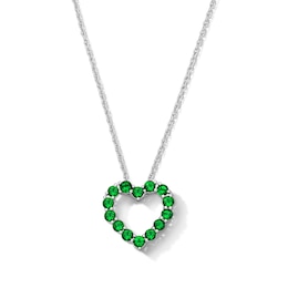 Lab-Created Emerald Heart Outline Necklace in Sterling Silver - 18"