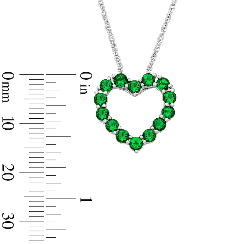 Main Image 3 of Lab-Created Emerald Heart Outline Necklace in Sterling Silver - 18"