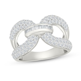 1.23 CT. T.W. Baguette and Round Certified Lab-Grown Diamond Knot Fashion Ring in Sterling Silver (I/SI2)