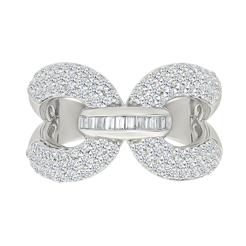 1.23 CT. T.W. Baguette and Round Certified Lab-Grown Diamond Knot Fashion Ring in Sterling Silver (I/SI2)