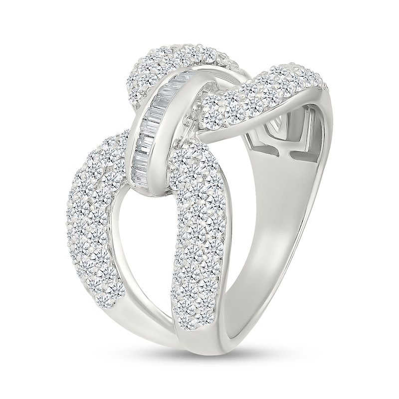 1.23 CT. T.W. Baguette and Round Certified Lab-Grown Diamond Knot Fashion Ring in Sterling Silver (I/SI2)