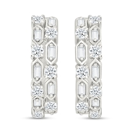 0.69 CT. T.W. Baguette and Round Certified Lab-Grown Diamond Two-Row Hoop Earrings in Sterling Silver (I/SI2)