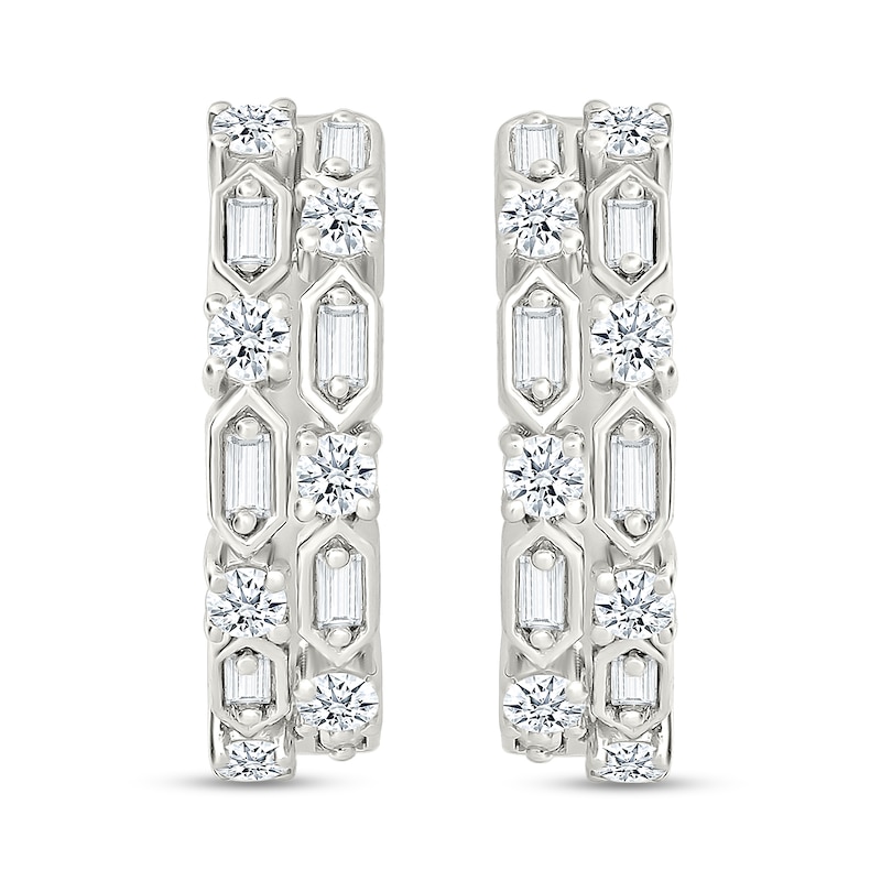 0.69 CT. T.W. Baguette and Round Certified Lab-Grown Diamond Two-Row Hoop Earrings in Sterling Silver (I/SI2)