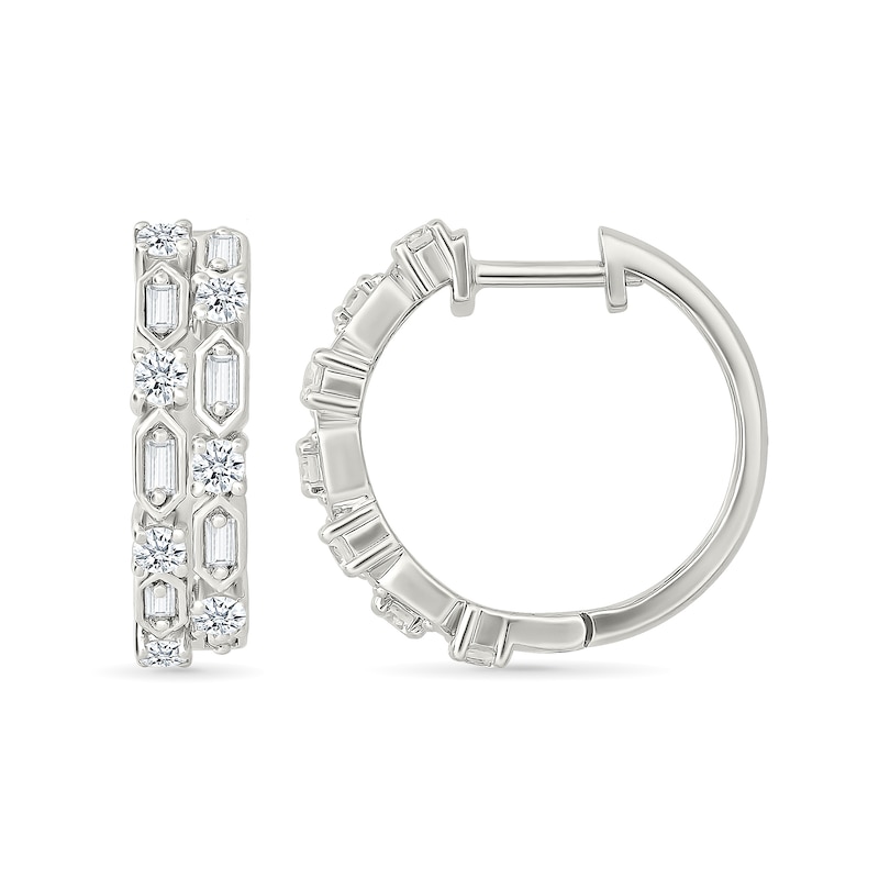 0.69 CT. T.W. Baguette and Round Certified Lab-Grown Diamond Two-Row Hoop Earrings in Sterling Silver (I/SI2)