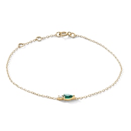 Pear-Shaped Lab-Created Emerald and Lab-Grown Diamond Accent Bracelet in 10K Gold - 7.25" (F/SI2)