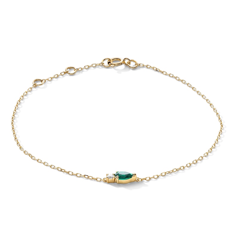 Main Image 1 of Pear-Shaped Lab-Created Emerald and Lab-Grown Diamond Accent Bracelet in 10K Gold - 7.25" (F/SI2)
