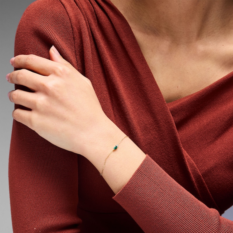 Pear-Shaped Lab-Created Emerald and Lab-Grown Diamond Accent Bracelet in 10K Gold - 7.25" (F/SI2)
