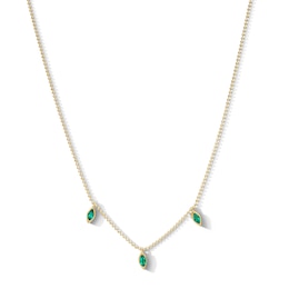 Marquise-Cut Lab-Created Emerald Three-Stone Dangle Necklace in Sterling Silver with 24K Gold Plate - 18"