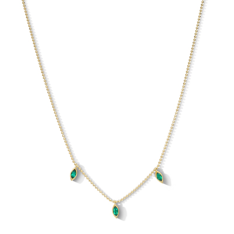 Marquise-Cut Lab-Created Emerald Three-Stone Dangle Necklace in Sterling Silver with 24K Gold Plate - 18"