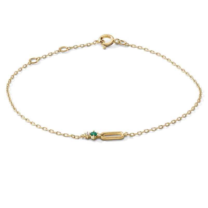 Main Image 1 of Lab-Created Emerald and Certified Lab-Grown Diamond Accent Bracelet in 10K Gold (F/SI2) - 7.25"