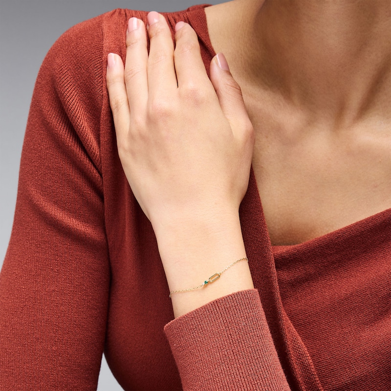 Lab-Created Emerald and Certified Lab-Grown Diamond Accent Bracelet in 10K Gold (F/SI2) - 7.25"
