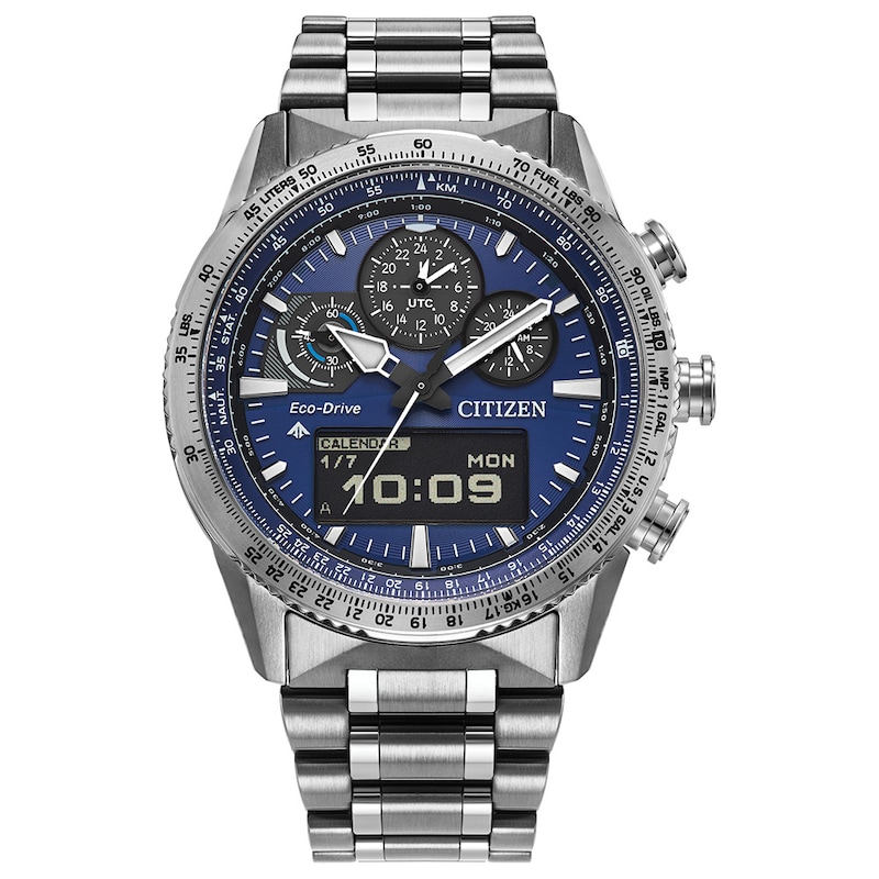 Men's Citizen Eco-Drive® Promaster Skyhawk A-T Hybrid Chronograph Watch with Blue Dial (Model: JV2000-51L)
