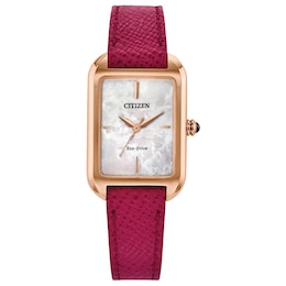 Ladies' Citizen Eco-Drive® Dress Classic Rose-Tone IP Watch with Mother of Pearl Dial (Model: EM1193-08D)