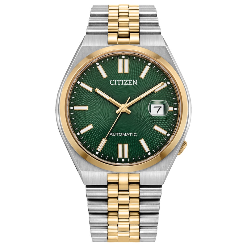 Men's Citizen® Tsuyosa Two-Tone IP Automatic Analog Watch with Green Dial (Model: NK0024-54X)