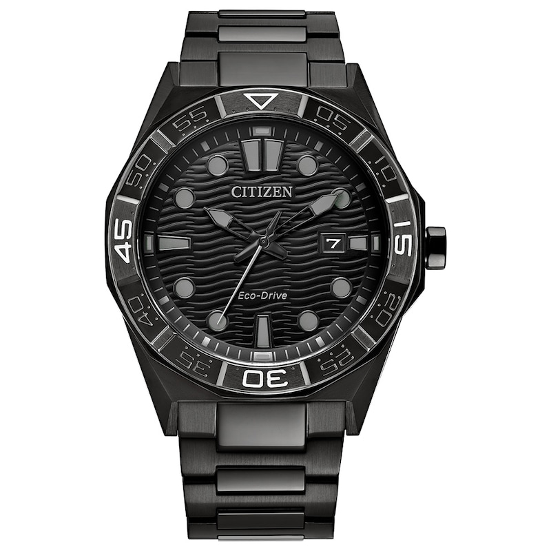 Men's Citizen Eco-Drive® Brycen Black IP Stainless Steel Analog Watch with Black Dial (Model: AW1855-52E)