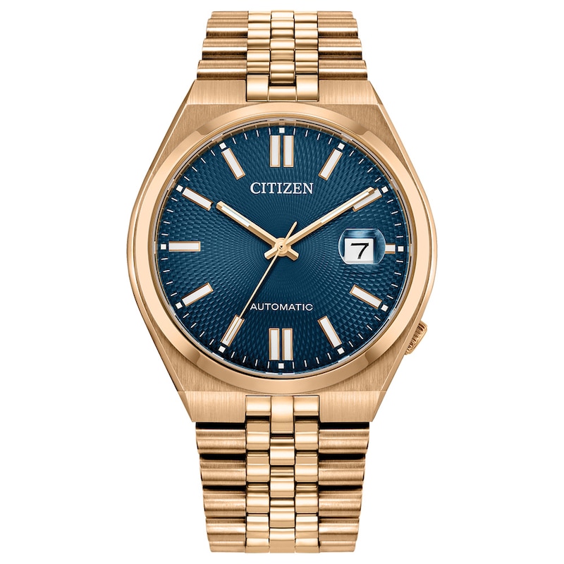 Men's Citizen® Tsuyosa Rose-Tone IP Automatic Watch with Blue Dial (Model: NK0023-57L)