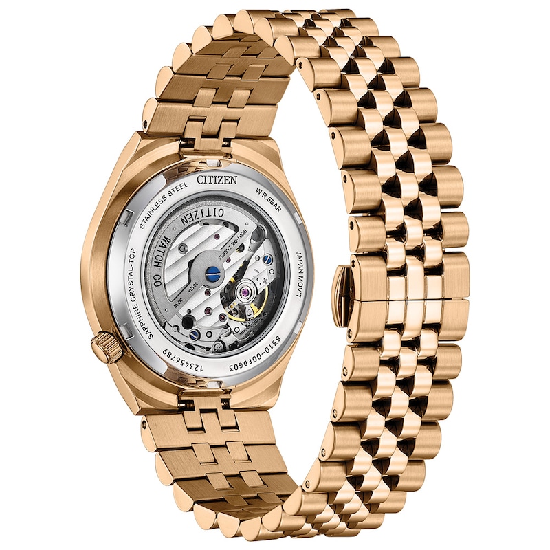 Men's Citizen® Tsuyosa Rose-Tone IP Automatic Watch with Blue Dial (Model: NK0023-57L)