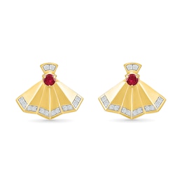 Certified Ruby and 0.20 CT. T.W. Lab-Grown Diamond Fan Earrings in Sterling Silver with 18K Yellow Gold Plate (F/VS2)