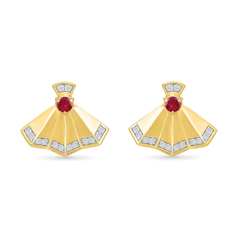 Certified Ruby and 0.20 CT. T.W. Lab-Grown Diamond Fan Earrings in Sterling Silver with 18K Yellow Gold Plate (F/VS2)