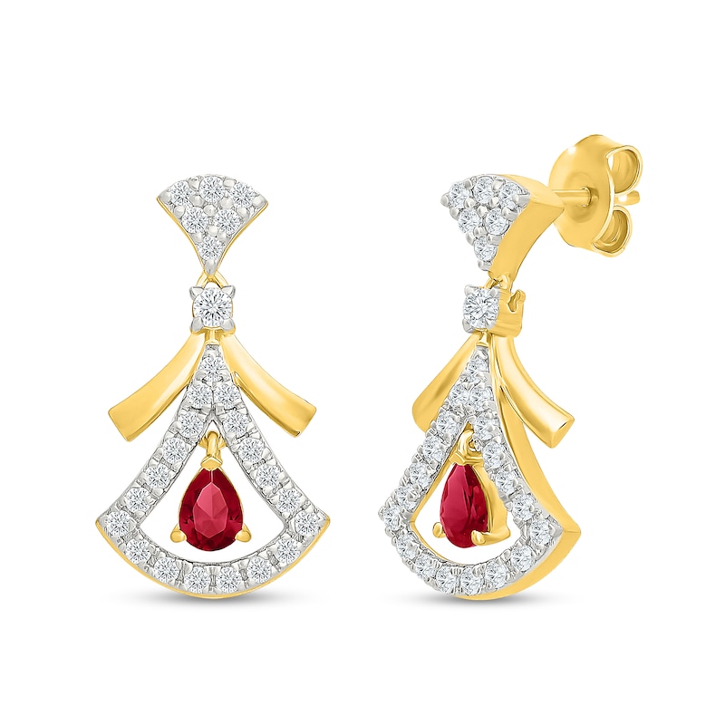 Pear Certified Ruby and 0.40 CT. T.W. Lab-Grown Diamond Earrings in Sterling Silver with 18K Yellow Gold Plate (F/VS2)