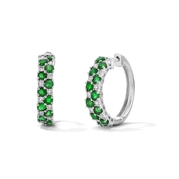 EFFY Emerald and 0.05 CT. T.W. Diamond Hoop Earrings in Sterling Silver