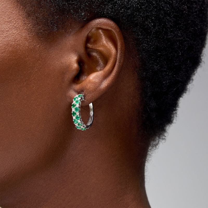 EFFY Emerald and 0.05 CT. T.W. Diamond Hoop Earrings in Sterling Silver