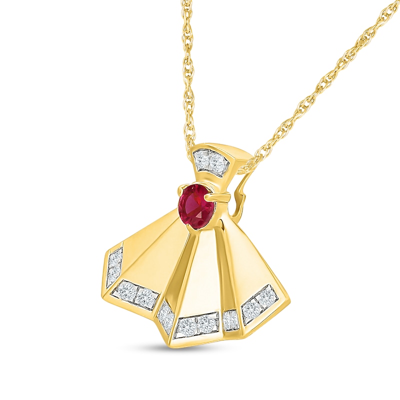 Certified Ruby and 0.10 CT. T.W. Lab-Grown Diamond Fan Pendant in Sterling Silver with 18K Gold Plate (F/VS2)