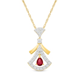 Pear-Shaped Certified Ruby and 0.20 CT. T.W. Lab-Grown Diamond Pendant in Sterling Silver with 18K Gold Plate (F/VS2)
