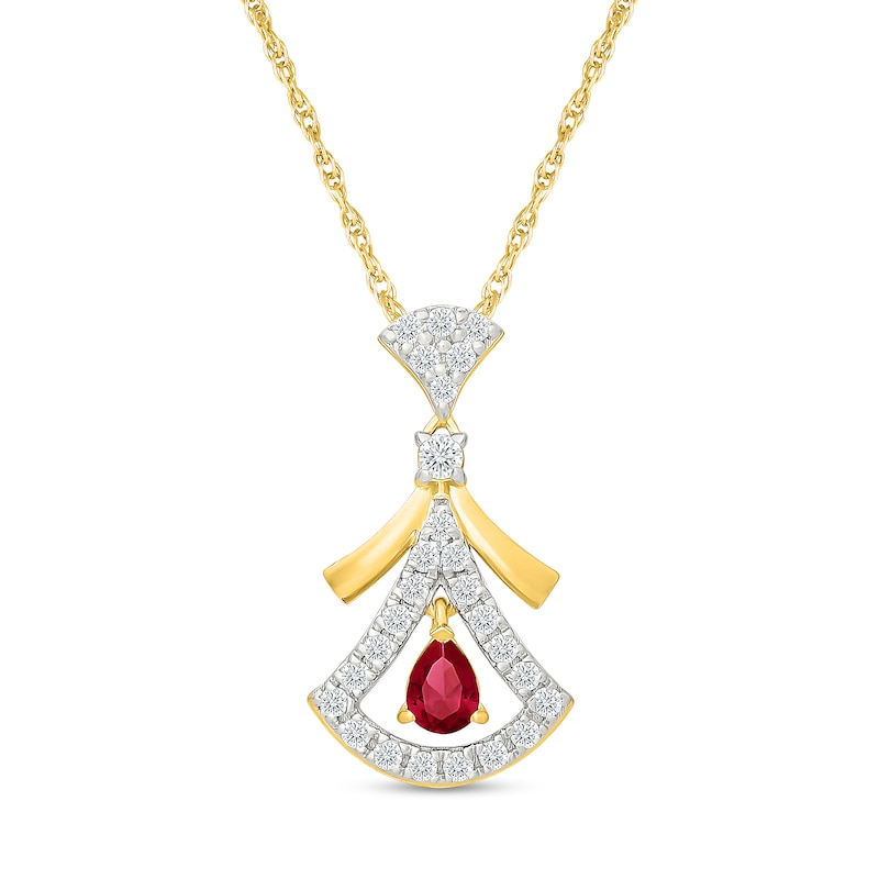 Pear Certified Ruby and 0.20 CT. T.W. Lab-Grown Diamond Pendant in Sterling Silver with 18K Yellow Gold Plate (F/VS2)