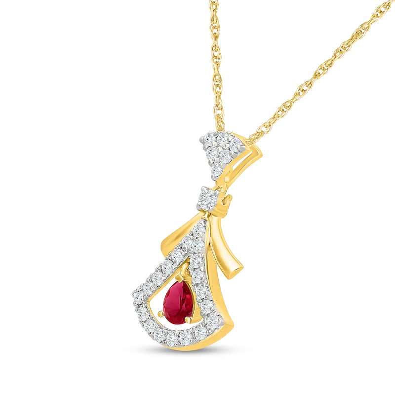 Pear Certified Ruby and 0.20 CT. T.W. Lab-Grown Diamond Pendant in Sterling Silver with 18K Yellow Gold Plate (F/VS2)
