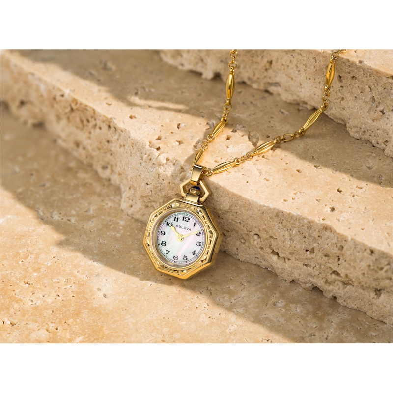 Ladies' Bulova 150th Anniversary Limited Edition Rubaiyat Pendant Watch with Mother-of-Pearl Dial (Model: 97L182)