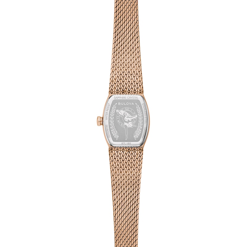 Ladies' Bulova Classic Goddess of Time Rose-Tone IP Analog Watch with Brown Tiger's Eye Dial (Model: 97L185)