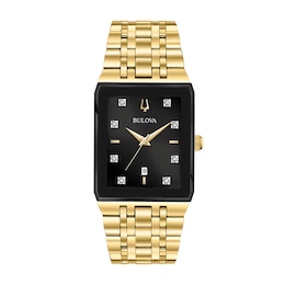 Men's Bulova Modern Diamond Accent Gold-Tone Stainless Steel Watch with Black Dial (97D118)